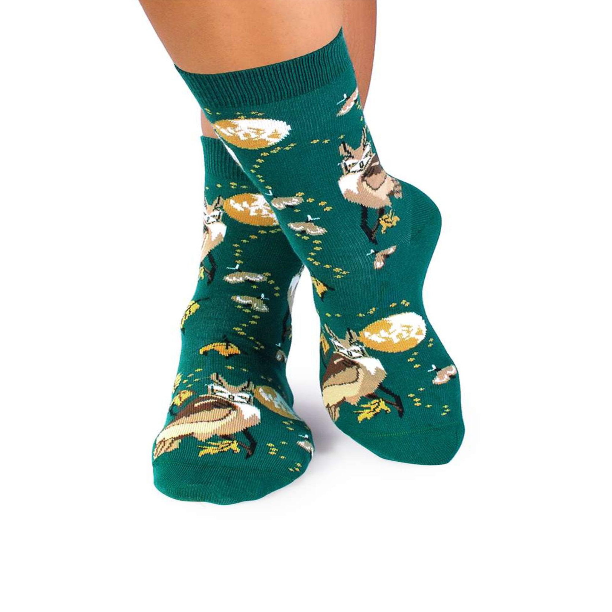 PIRIN HILL Chaussettes coton bio automne chouettes. Coloris disponibles : Vert