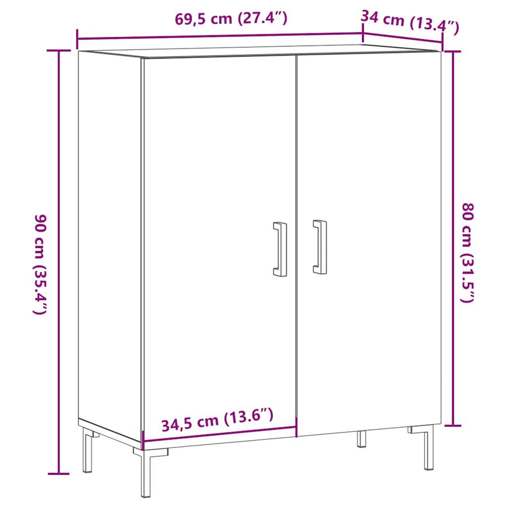 Voir la diapositive 6 : VIDAXL Buffet vieux bois 69,5x34x90 cm bois d'ingenierie