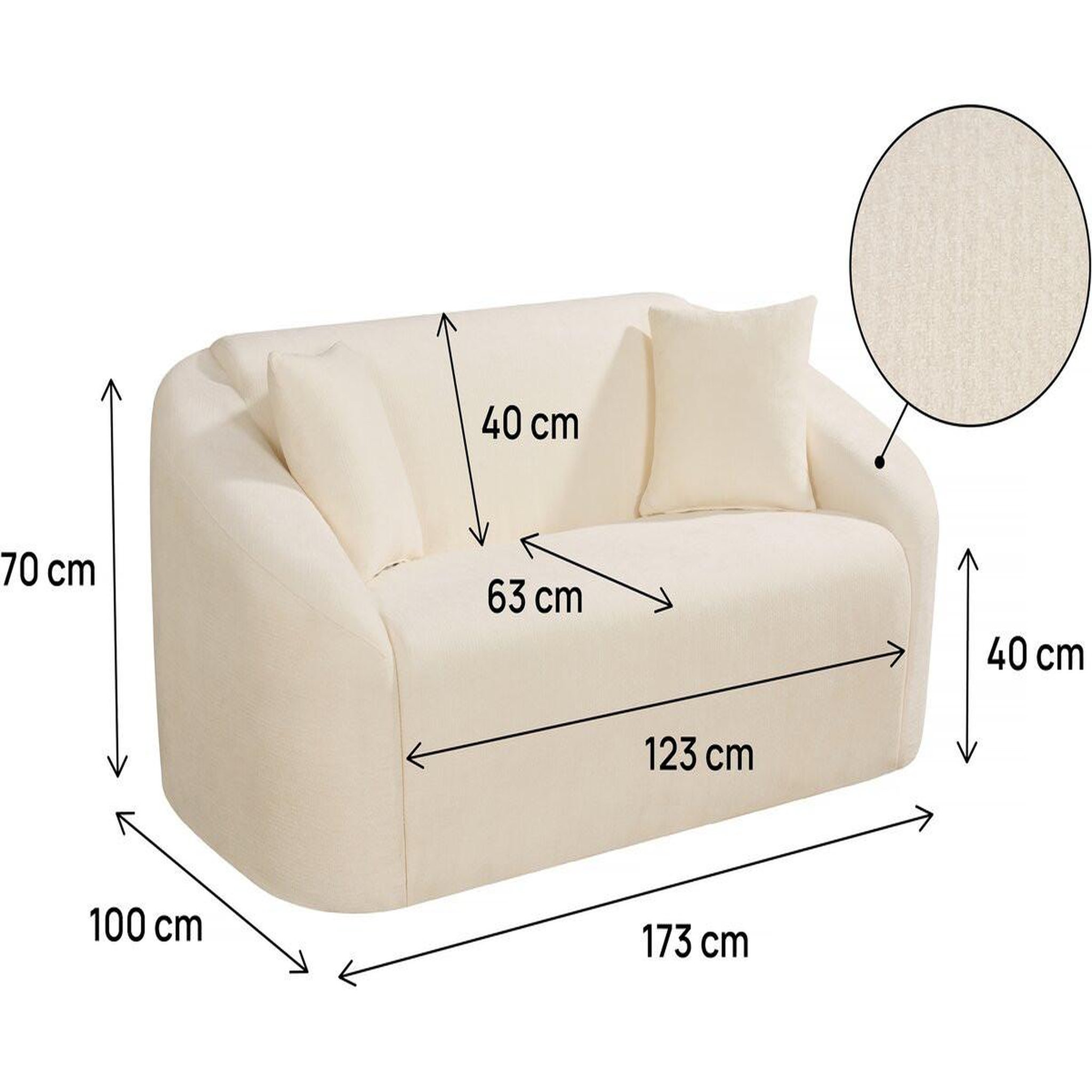 Voir la diapositive 3 : Habitat et Jardin Canapé droit fixe en tissu  ondine  - 2 places - beige