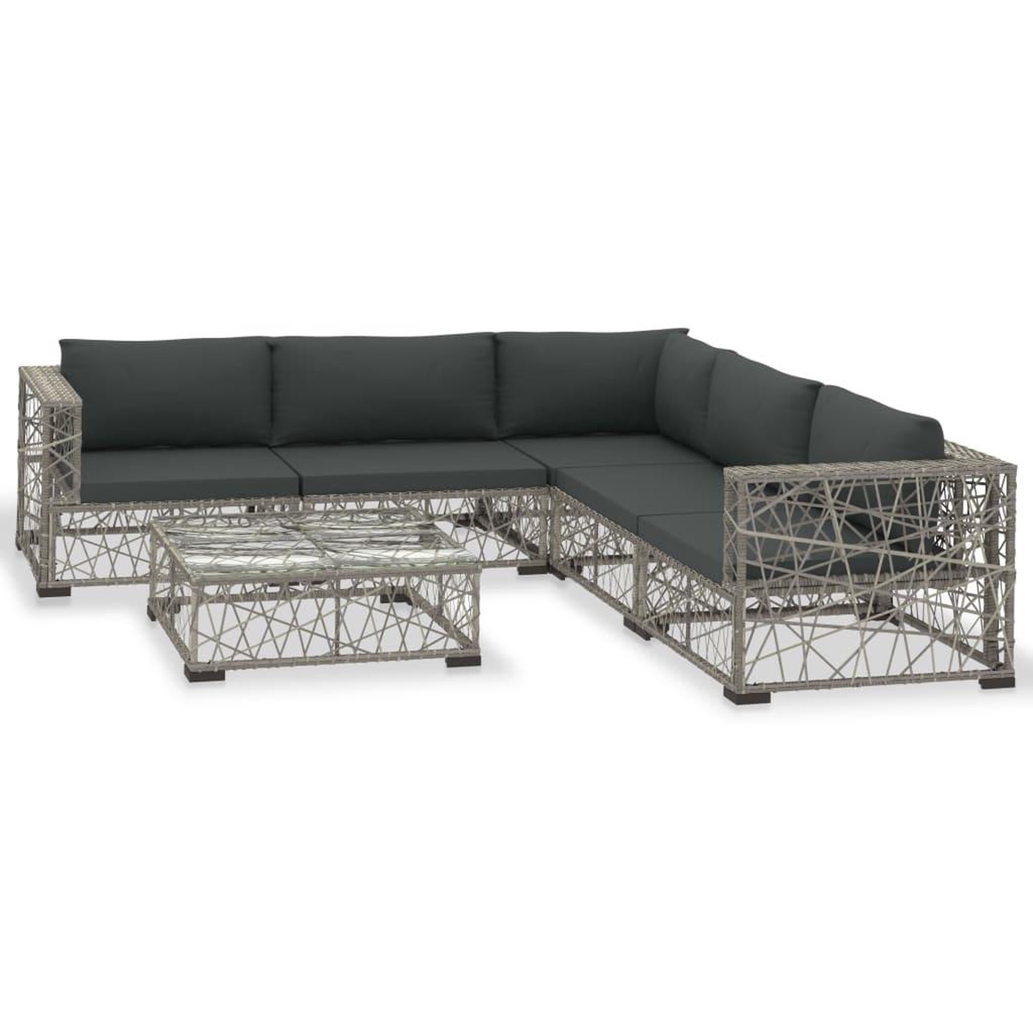 Voir la diapositive 2 : VIDAXL Salon de jardin 6 pcs avec coussins resine tressee gris
