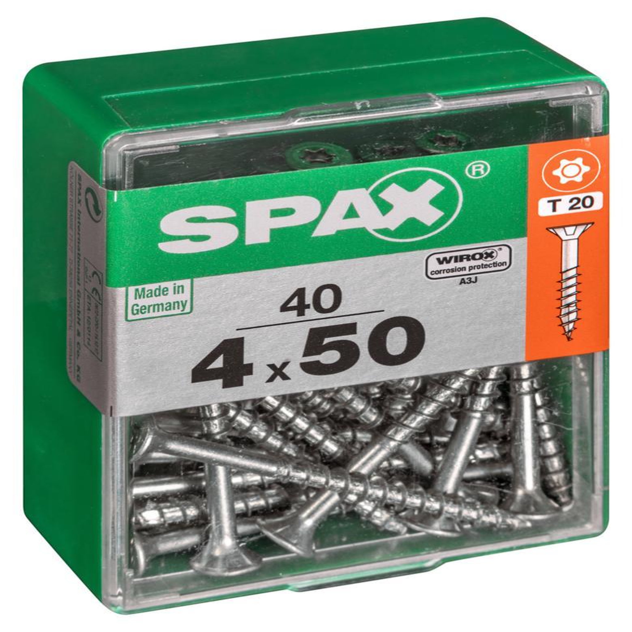 CENTRALE BRICO Lot de 40 vis acier tête autofraisée plate SPAX, Diam.4 mm x L.50 mm