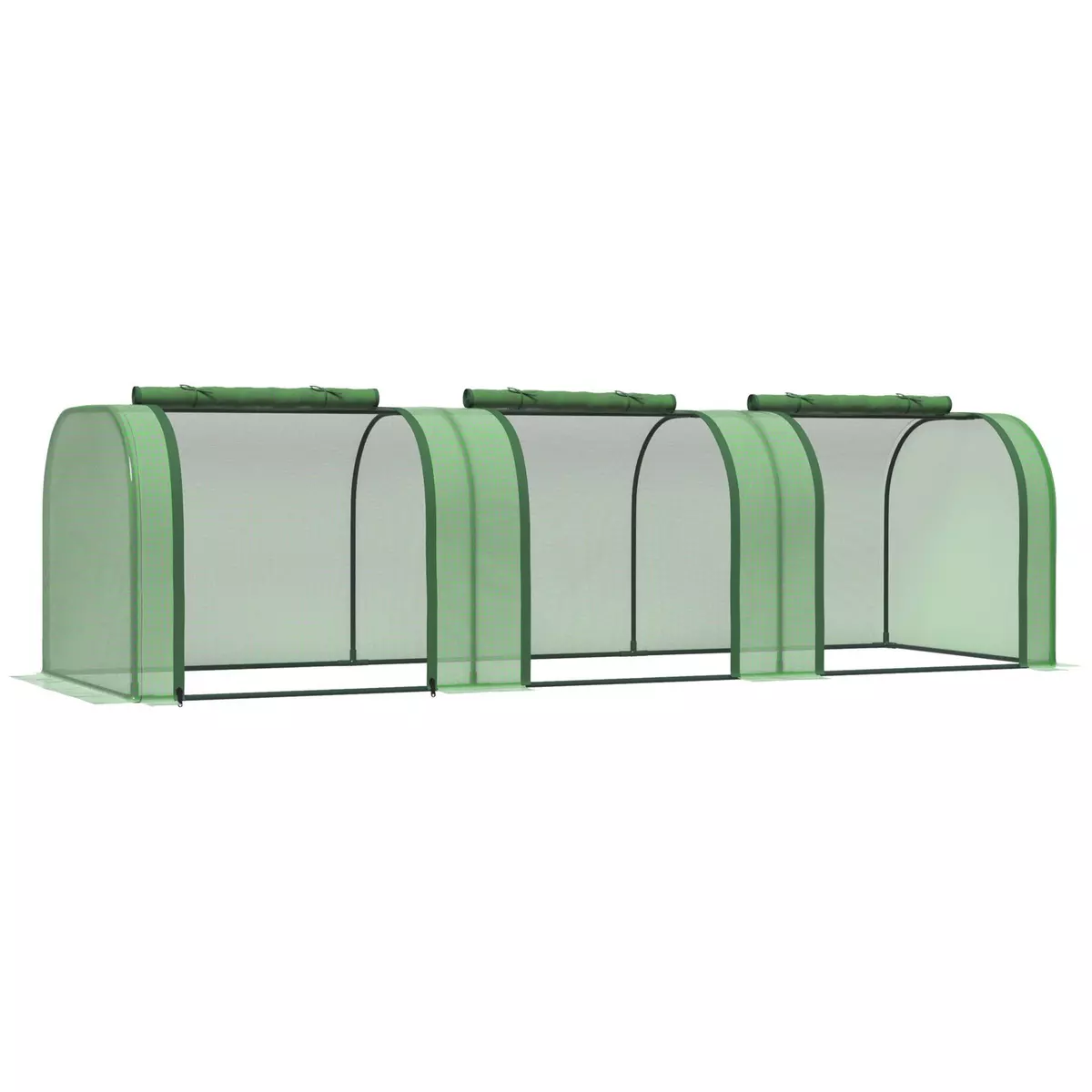 OUTSUNNY Mini serre de jardin serre à tomates 2,95L x 1l x 0,8H m acier PE haute densité 140 g/m² anti-UV 3 fenêtres zip enroulables vert