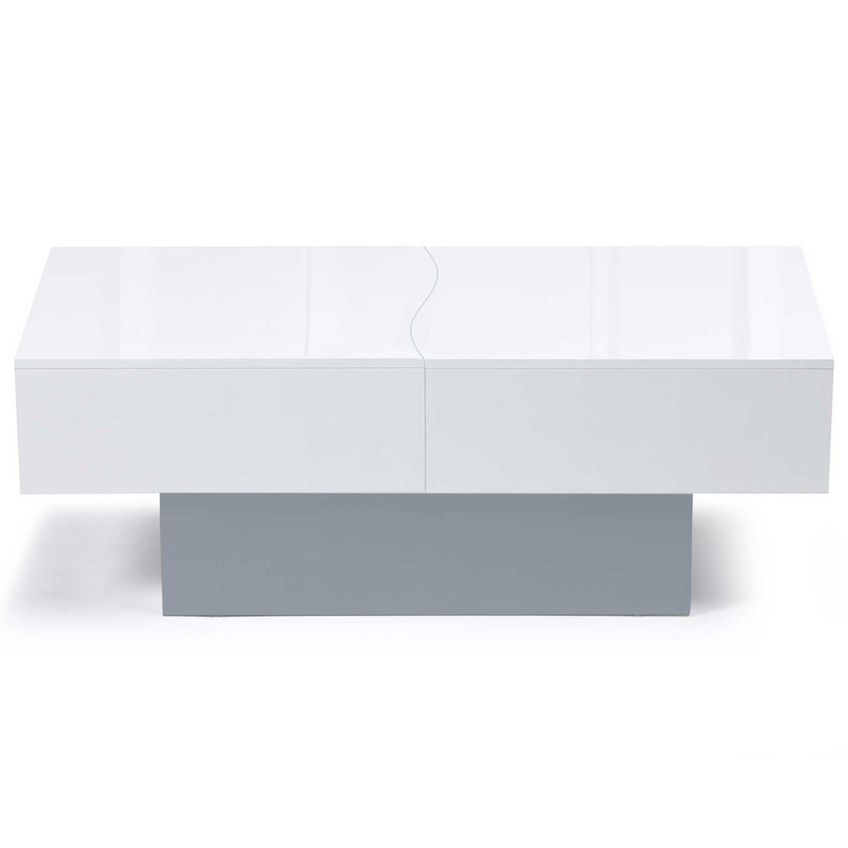 ID MARKET Table basse coulissante rectangulaire MARTA bois gris et plateau blanc