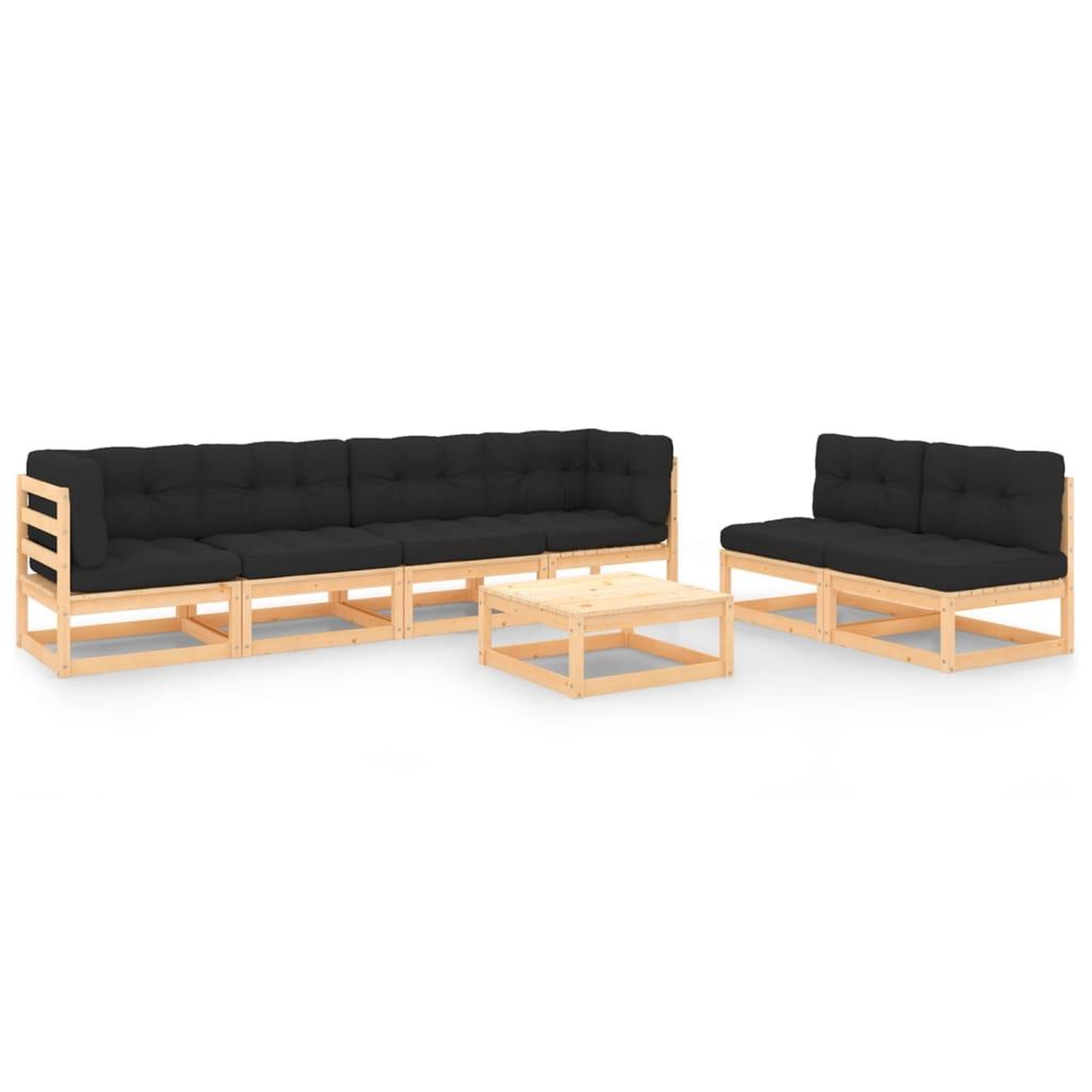 Voir la diapositive 1 : VIDAXL Salon de jardin 7 pcs avec coussins Bois de pin massif