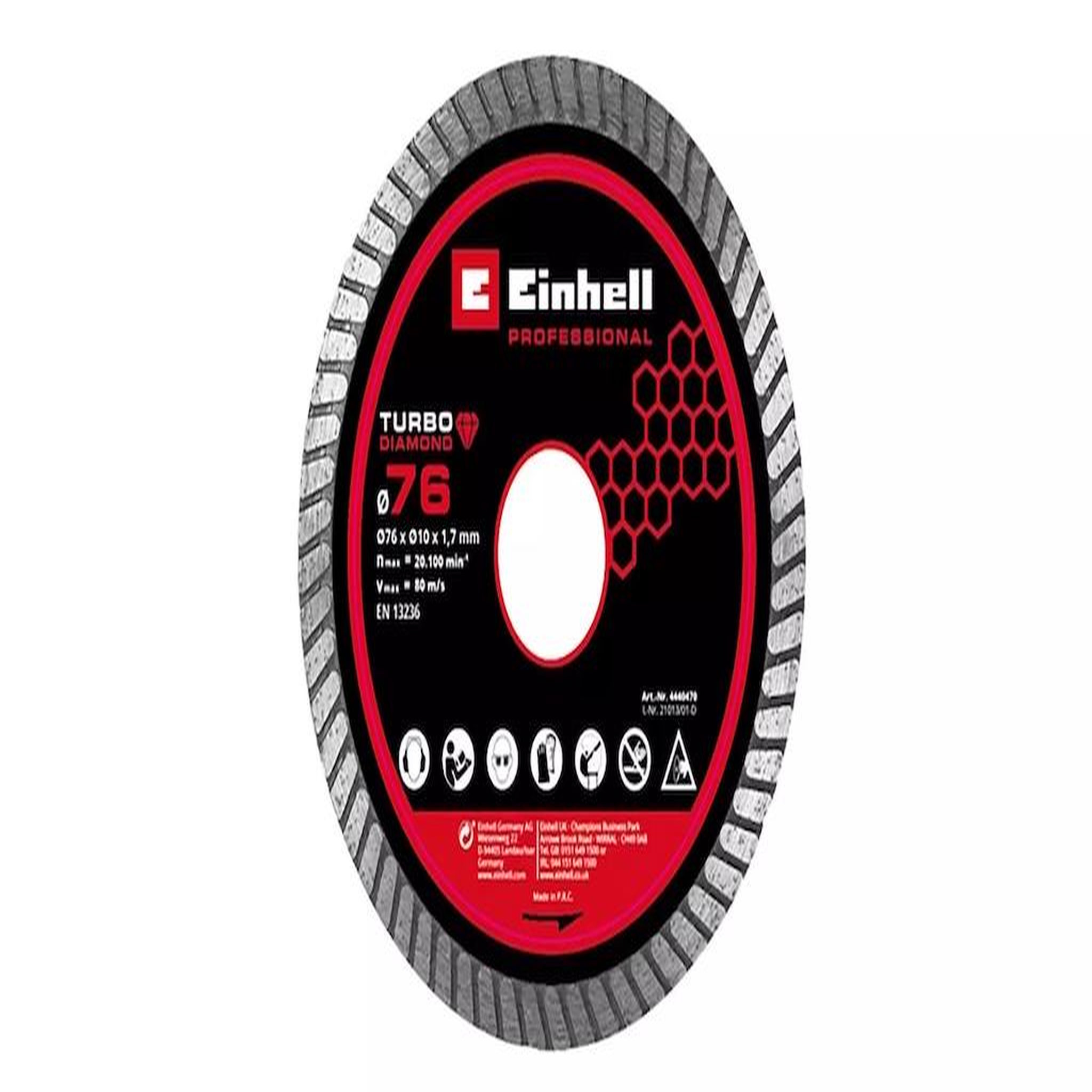 Einhell Disque de coupe diamant – 76 mm – 1,8 mm – Alésage 10 mm – Pour carrelage et faïence – Vitesse max. 80 m/s