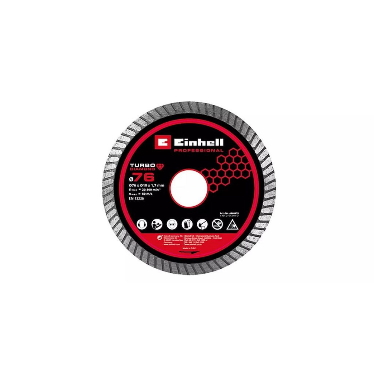 Einhell Disque de coupe diamant – 76 mm – 1,8 mm – Alésage 10 mm – Pour carrelage et faïence – Vitesse max. 80 m/s