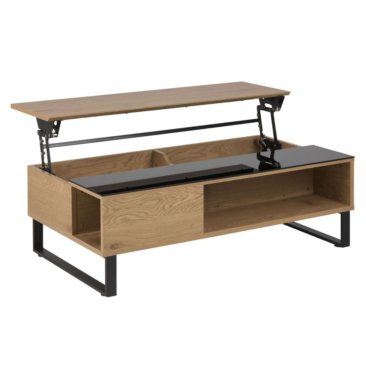 TOILINUX Table basse Azéla en verre et MDF avec plateaux relevable