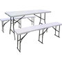 Voir la diapositive 1 : Habitat et Jardin Ensemble Table de jardin pliante + 2 Bancs pliants   Foldy  - Blanc