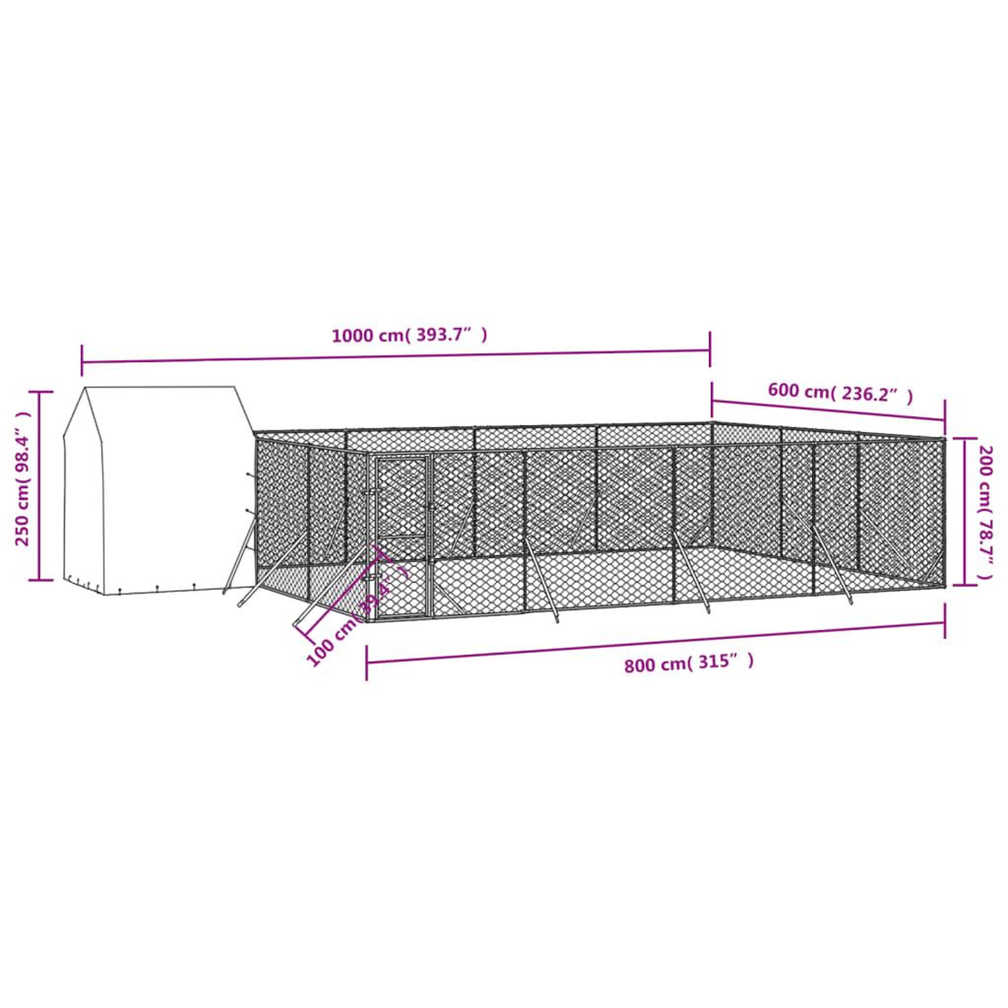 Voir la diapositive 5 : VIDAXL Chenil d'exterieur pour chiens avec toit argente 10x6x2,5 m