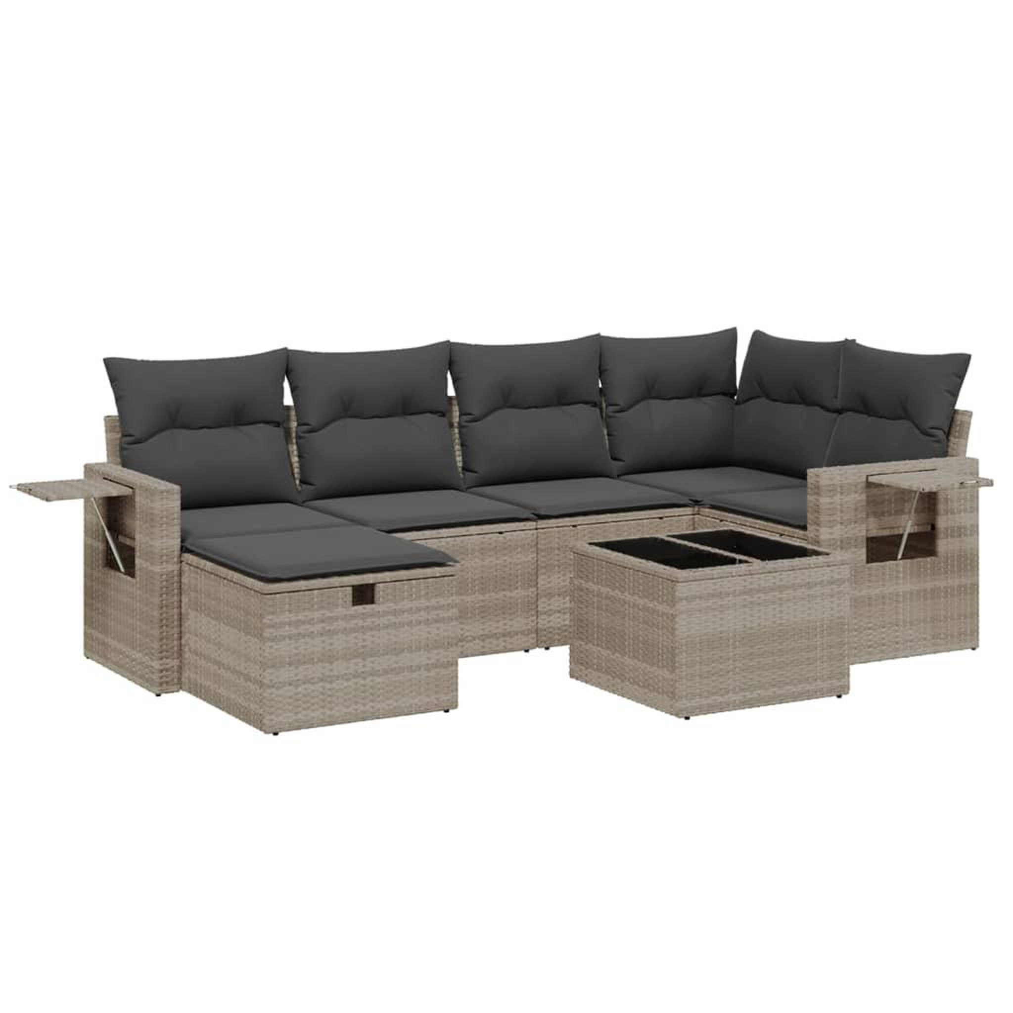 Voir la diapositive 2 : VIDAXL Salon de jardin avec coussins 7 pcs gris clair resine tressee