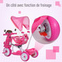 Voir la diapositive 6 : HOMCOM Tricycle enfants évolutif canne, pare-soleil pliable amovible effets lumineux sonores métal blanc PP rose