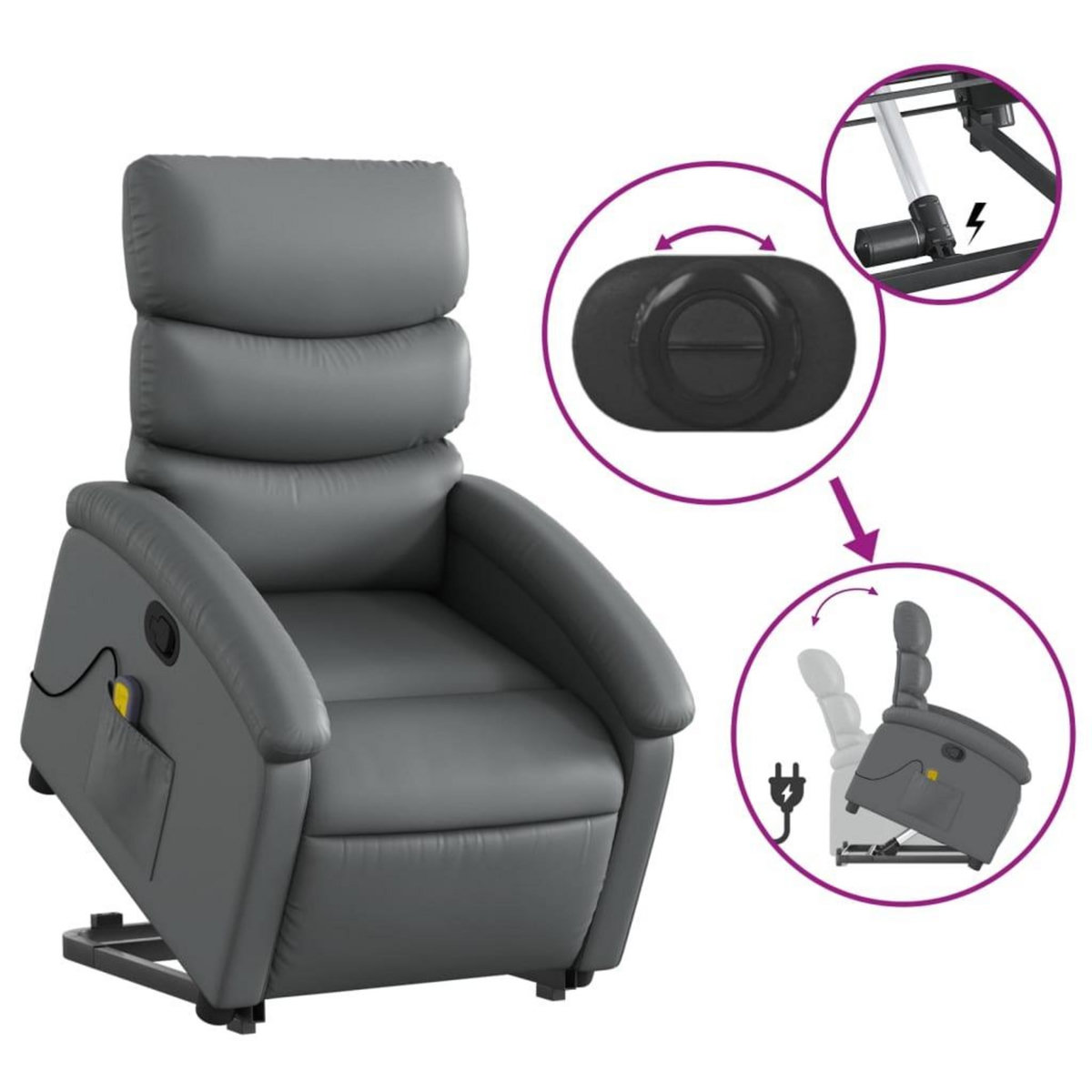 VIDAXL Fauteuil inclinable de massage Gris Similicuir