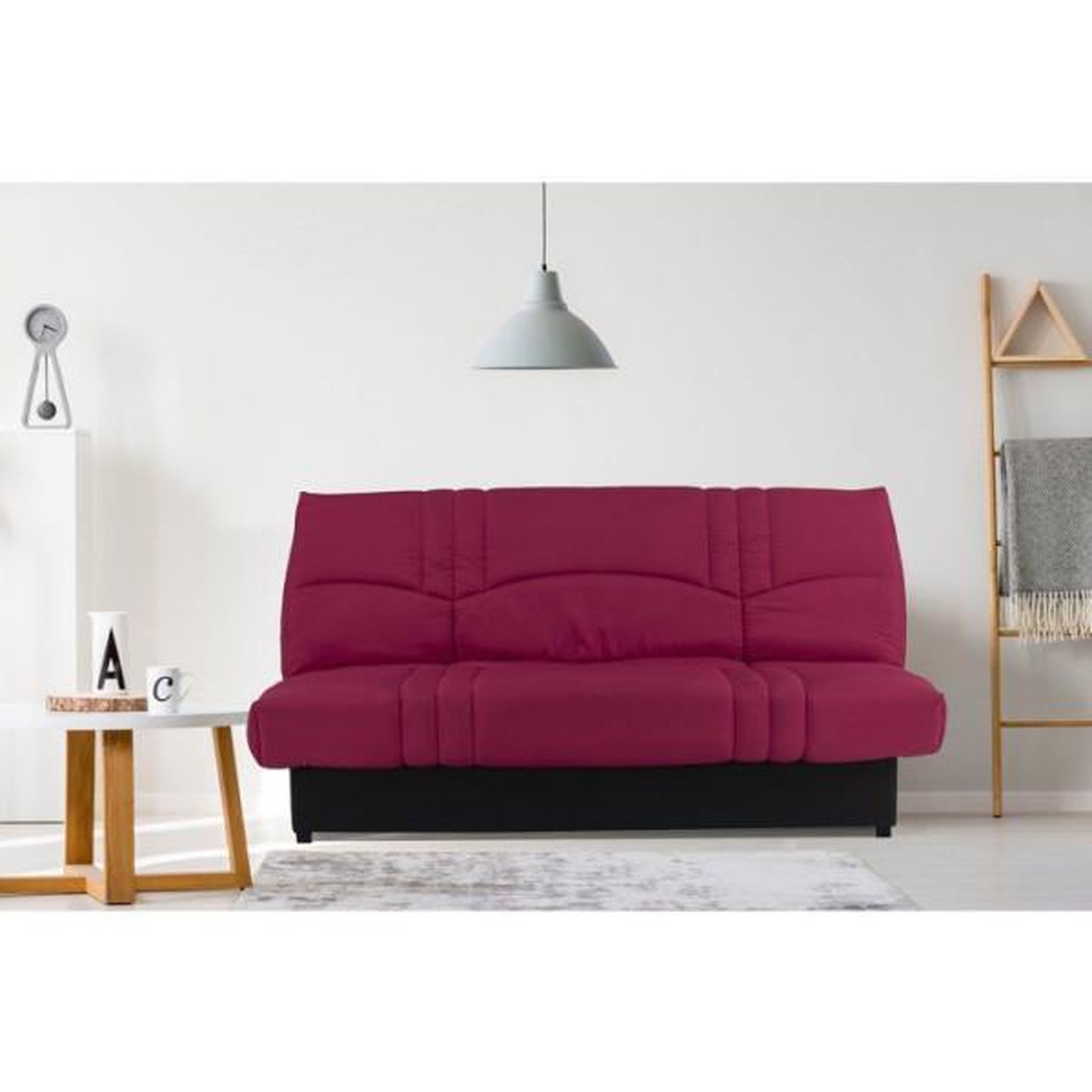 Voir la diapositive 2 : N/A Canapé convertible Clic-clac - 3 places - Tissu Bordeaux - 190 x 90 x 92 cm - PIXIE