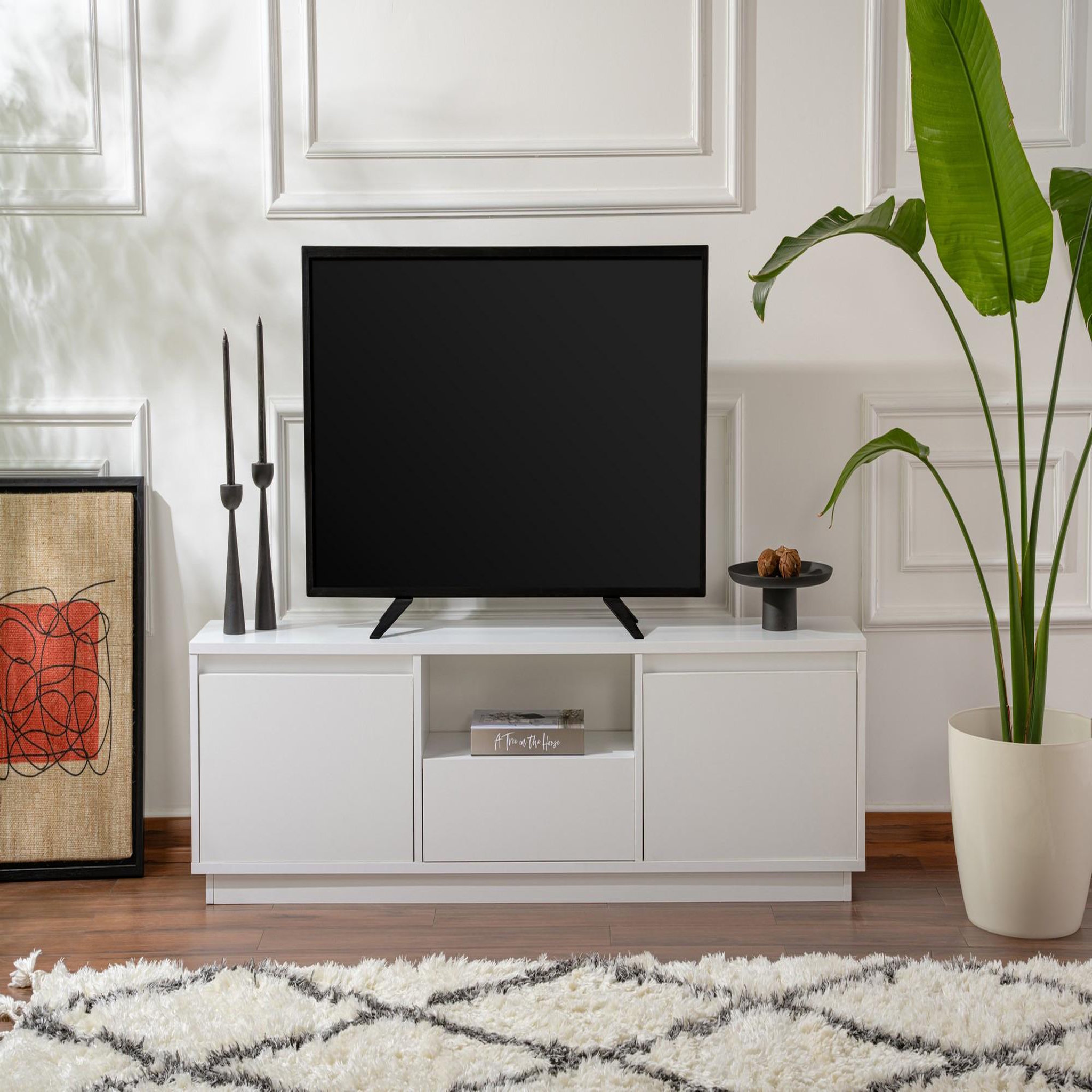 Voir la diapositive 3 : Habitat et Jardin Meuble tv en bois  vanguard  - 160 x 29 x 42 cm - blanc naturel