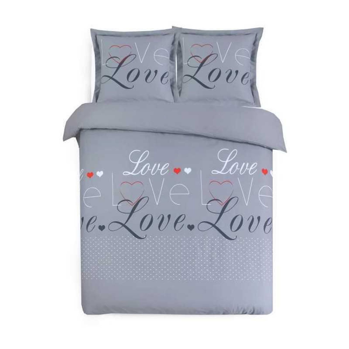 VISION VISION Parure de couette Love - 100% coton - 1 housse de couette 240 x 220 cm + 2 taies d'oreiller 65 x 65 cm - Gris