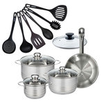 Fackelmann Set 1 poêle 24 cm en inox et 1 couvercle verre, 3 faitouts inox 16, 20 et 24 cm et 6 ustensiles RPET Fackelmann Eterna