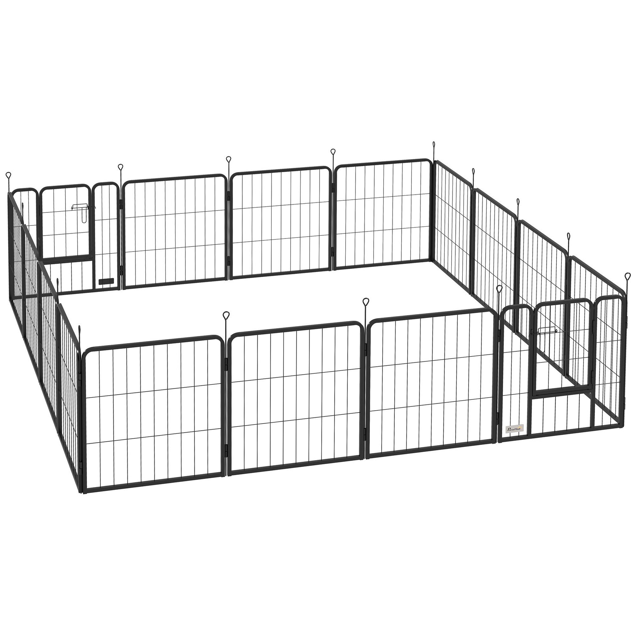 PAWHUT Parc enclos chien 16 panneaux modulables pliable porte verrouillable acier époxy noir