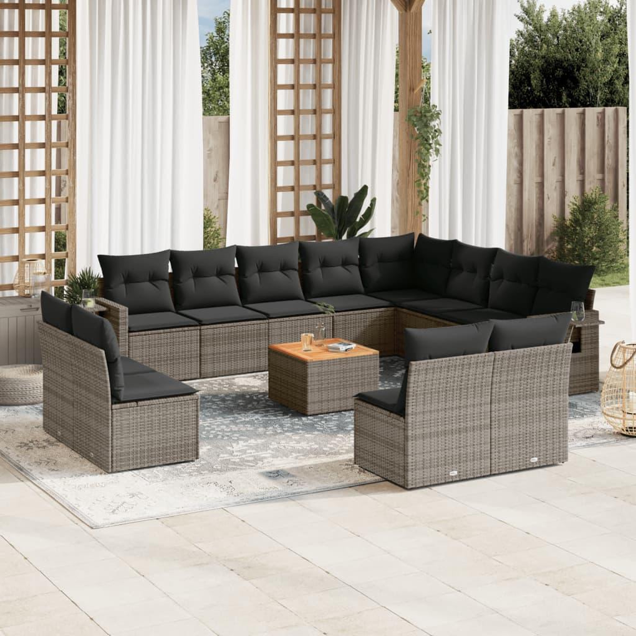 VIDAXL Salon de jardin avec coussins 13 pcs gris resine tressee