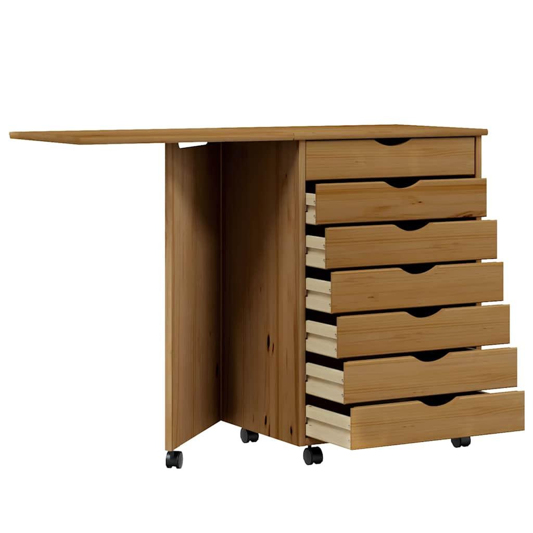 Voir la diapositive 4 : VIDAXL Armoire roulante avec bureau MOSS marron miel bois de pin