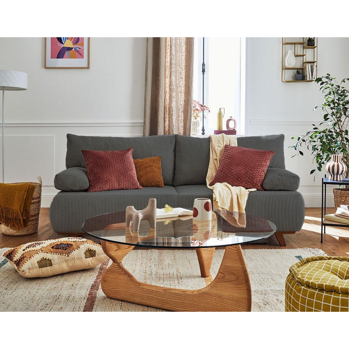 BEST MOBILIER Cristal - canapé 3 places - convertible avec coffre - en velours côtelé