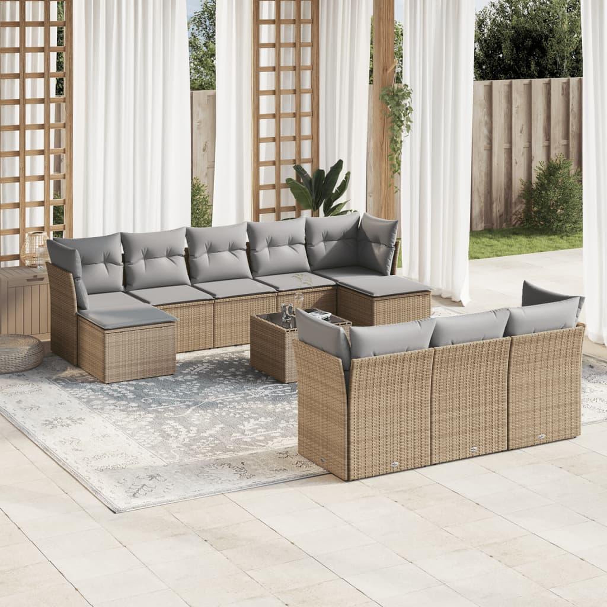 VIDAXL Salon de jardin 11 pcs avec coussins beige resine tressee