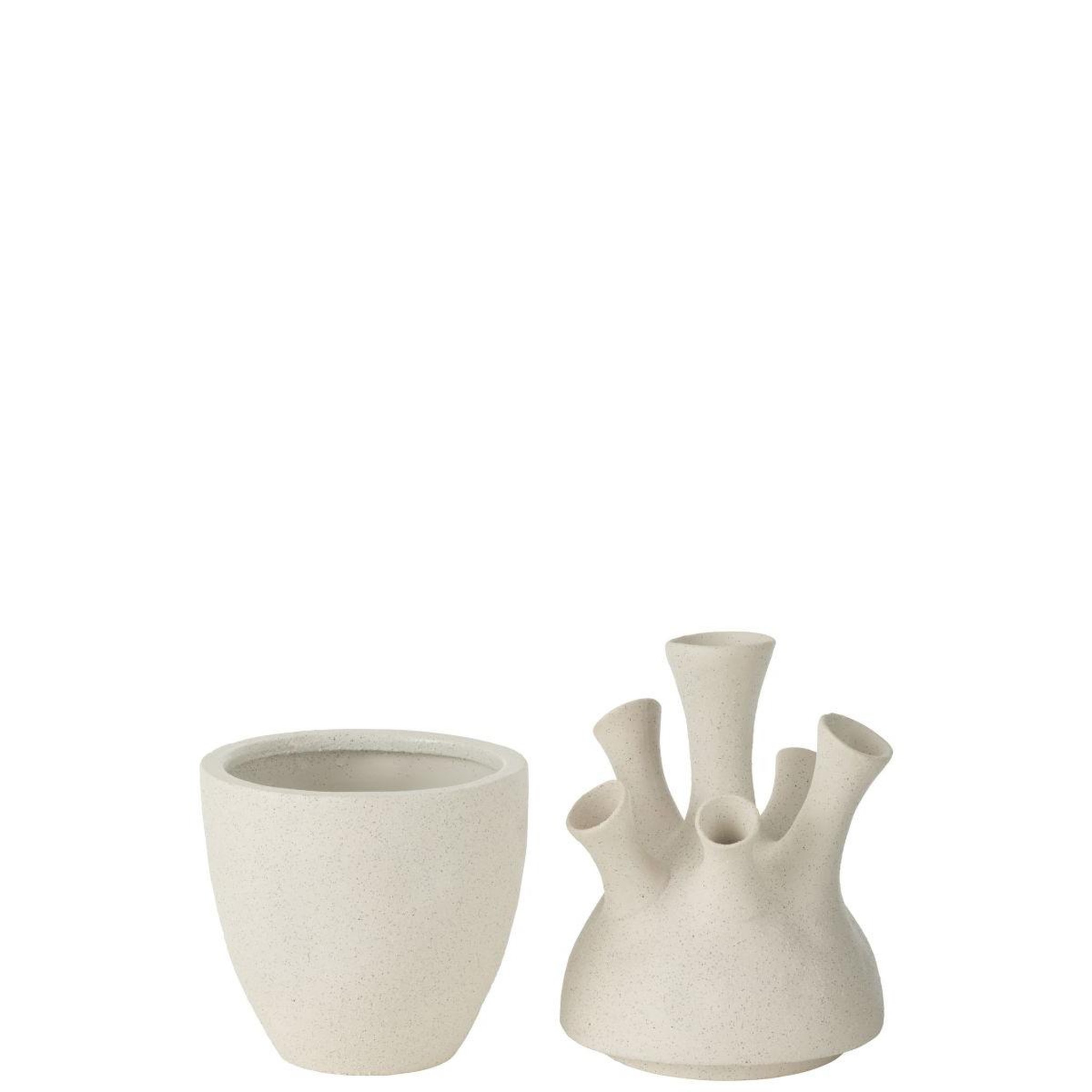 Voir la diapositive 2 : J-LINE Vase corail en argile  seymour  29cm blanc