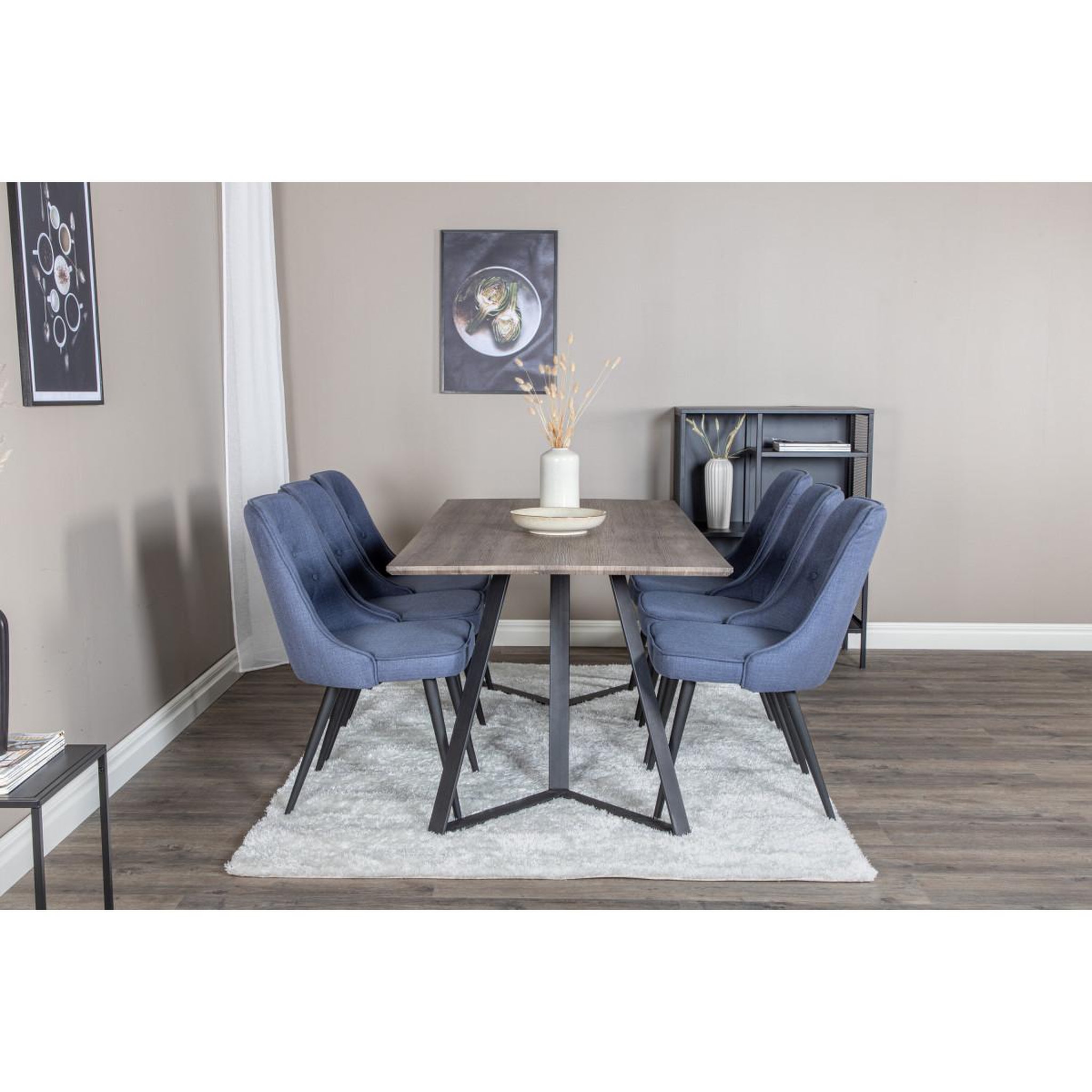 Voir la diapositive 6 : Paris Prix Ensemble table à manger & 6 chaises  marina & deluxe  180cm naturel & bleu