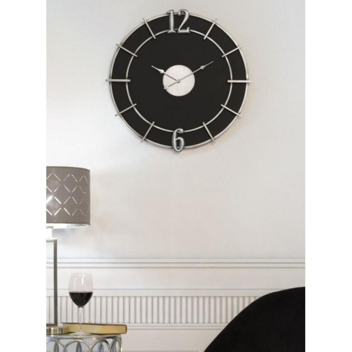 Paris Prix Horloge Murale en Métal  Silver Glam  60cm Noir