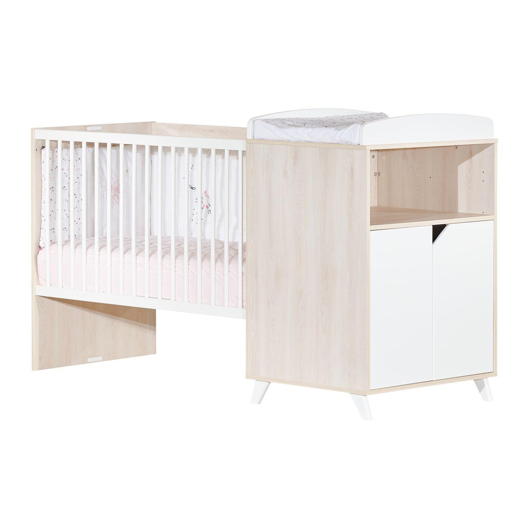 Voir la diapositive 2 : BABY PRICE  Lit bébé combiné 120x60 évolutif en 90x190cm SCANDI,  coloris naturel  