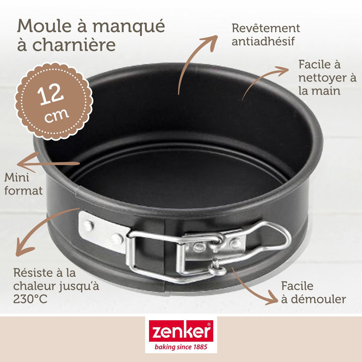 ZENKER Set pâtisserie avec mini moule à manqué 12 cm, 2 bols à mixer, verre mesureur et spatule Zenker
