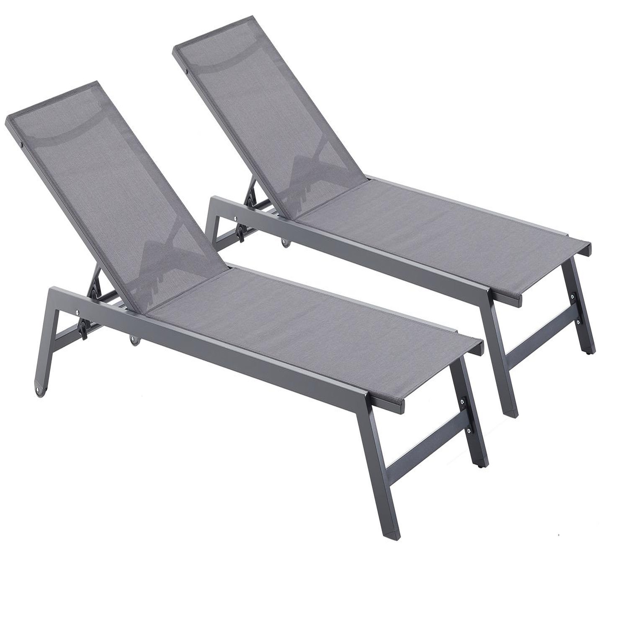 Voir la diapositive 1 : CONCEPT USINE Lot de 2 transats avec roulettes gris foncé PRATO