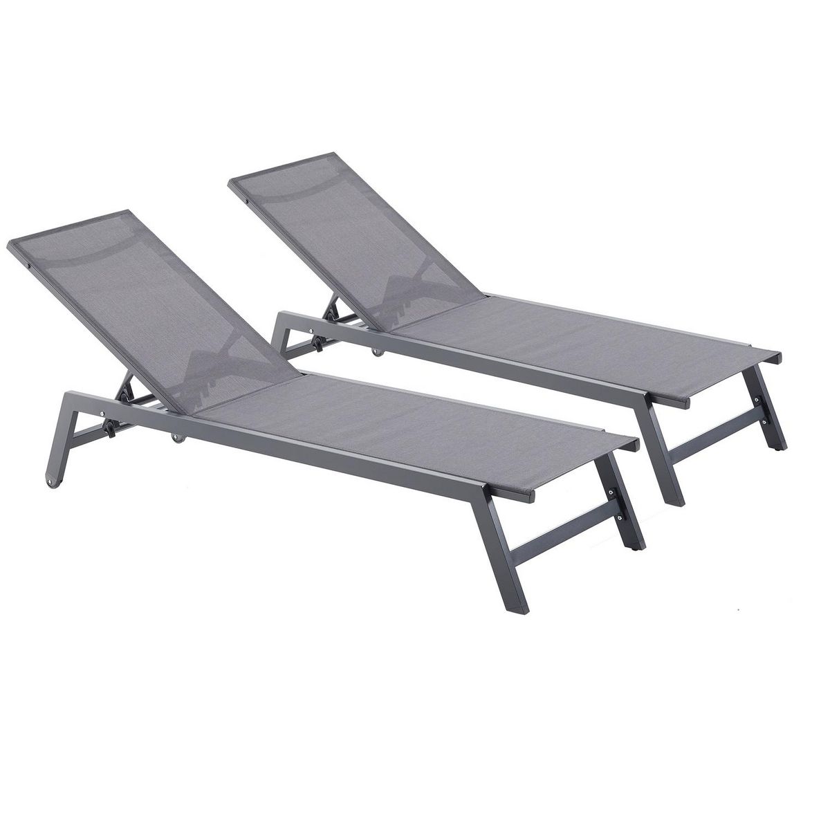 CONCEPT USINE Lot de 2 transats avec roulettes gris foncé PRATO