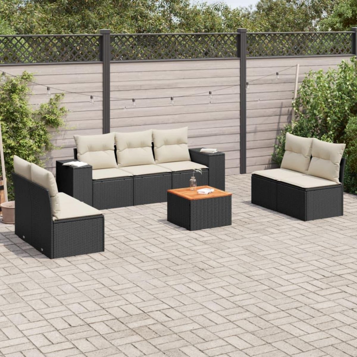 VIDAXL Salon de jardin 8 pcs avec coussins noir resine tressee