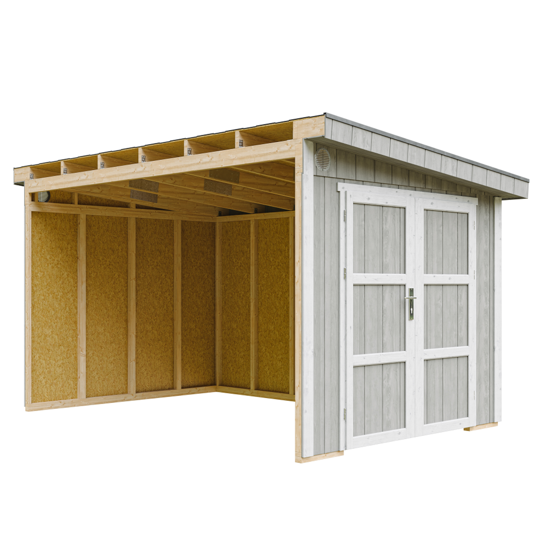 Voir la diapositive 1 : TIMBELA Abri de jardin qualité premium 8,68 m² h231x248x412 cm sans plancher et paroi latérale m939b