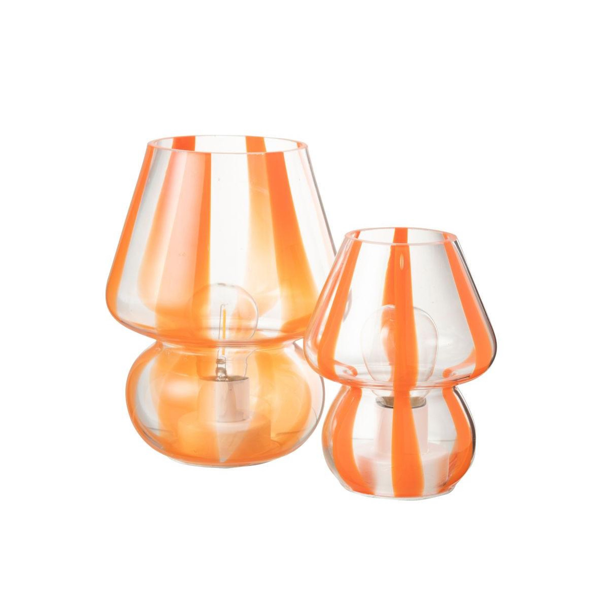 Voir la diapositive 4 : J-LINE Lampe à poser rayures en verre  ophelie  15cm orange