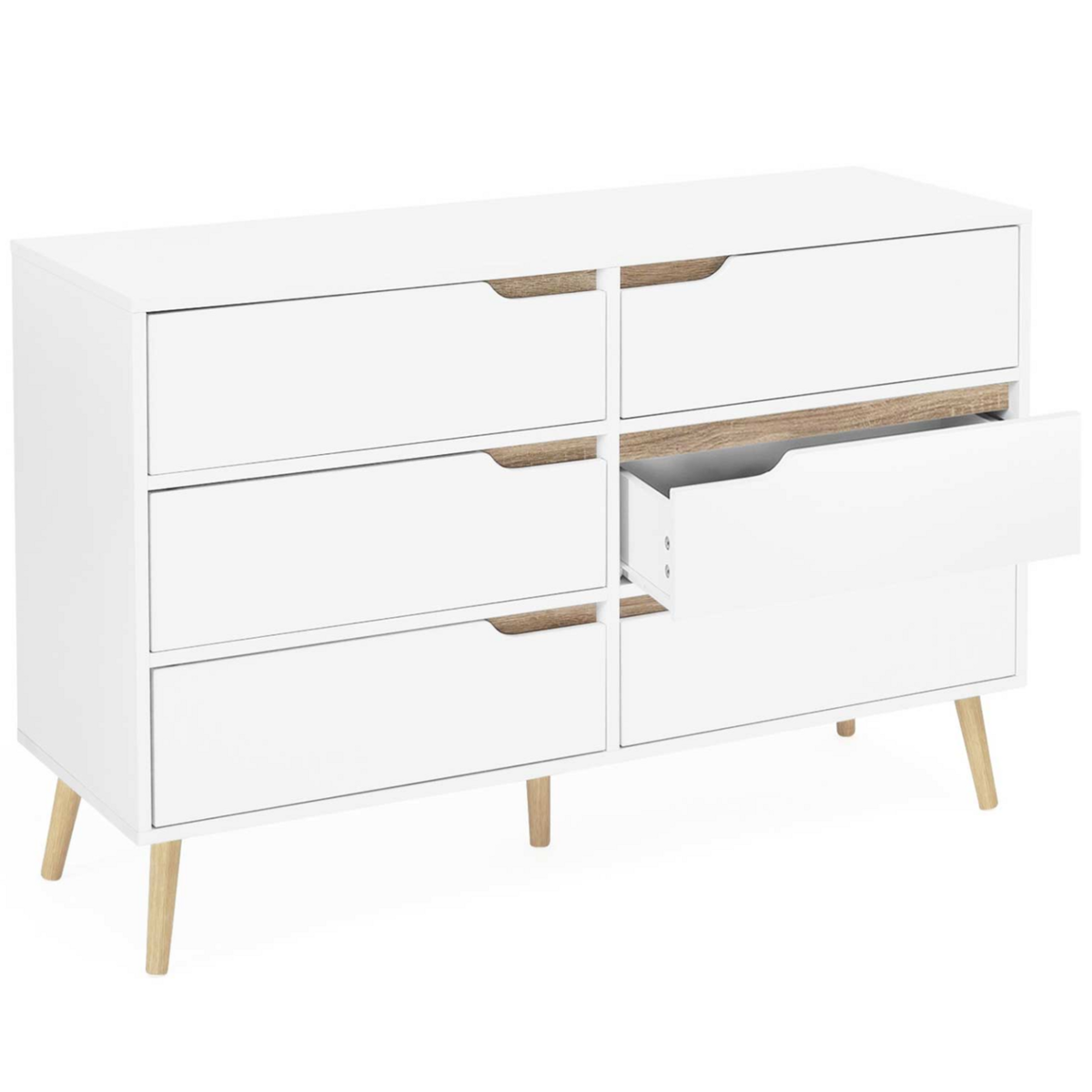 ID MARKET Commode 6 tiroirs HELSINKI 115 cm scandinave blanc