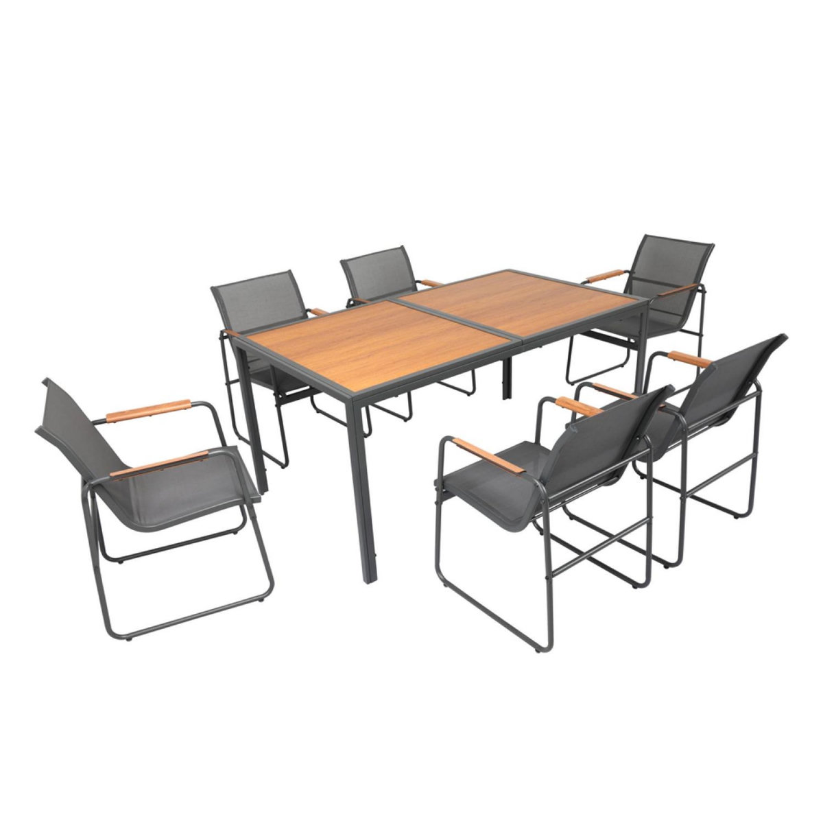 CONCEPT USINE Salon de jardin 6 places anthracite et bois FOGGIA