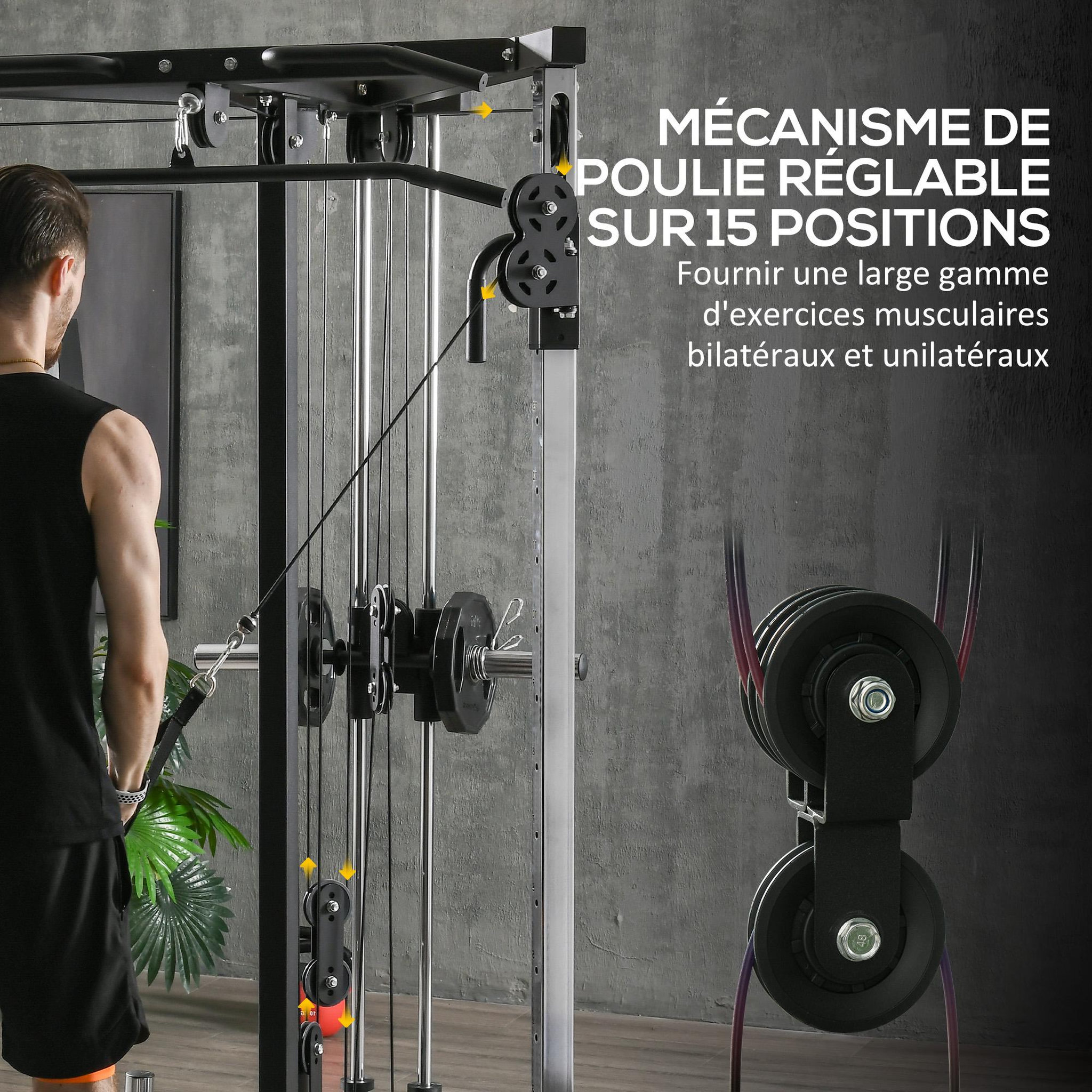 Voir la diapositive 5 : HOMCOM Station de musculation multifonction réglages multiples acier gris noir