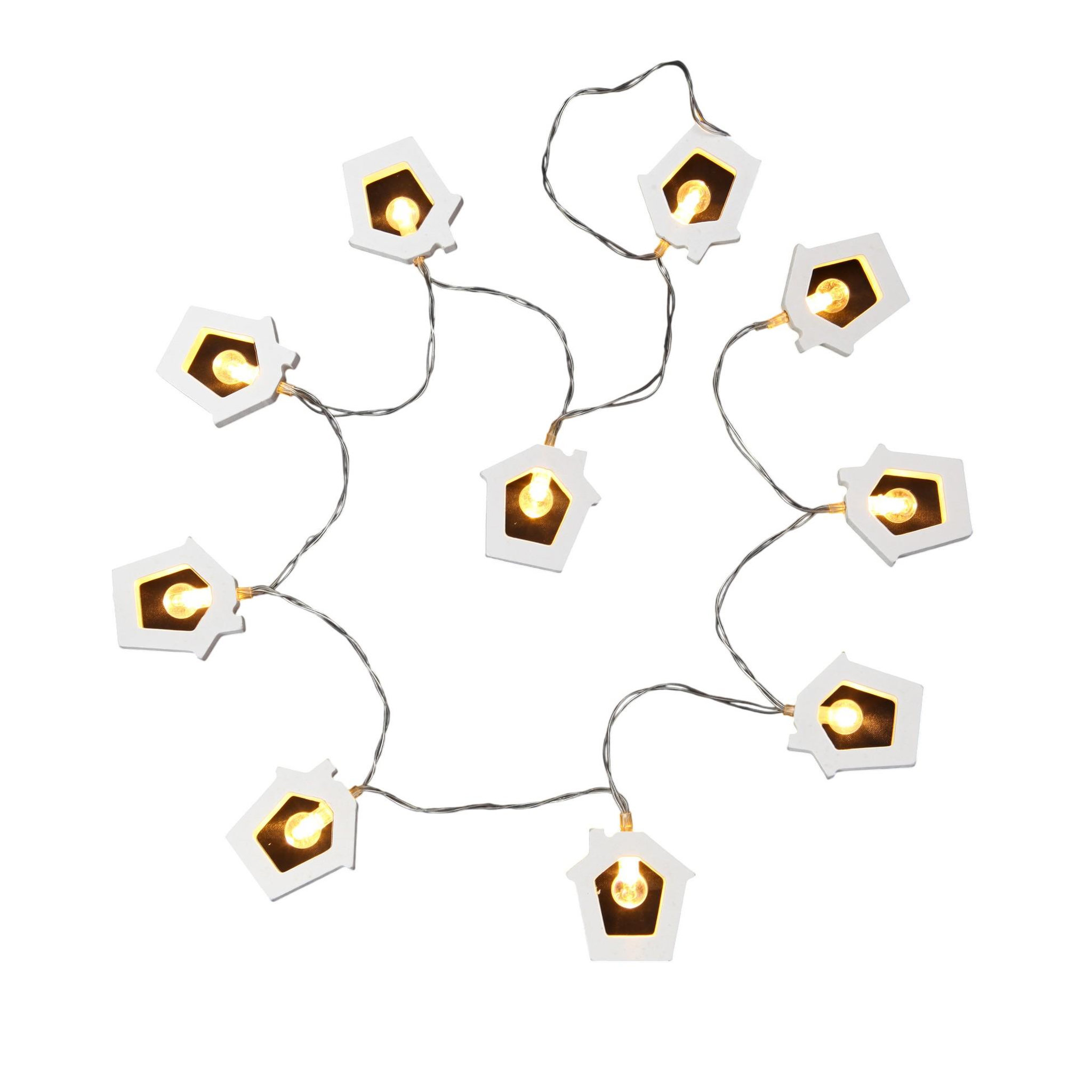 Eden Guirlande lumineuse led maison en bois 8 led blanc chaud