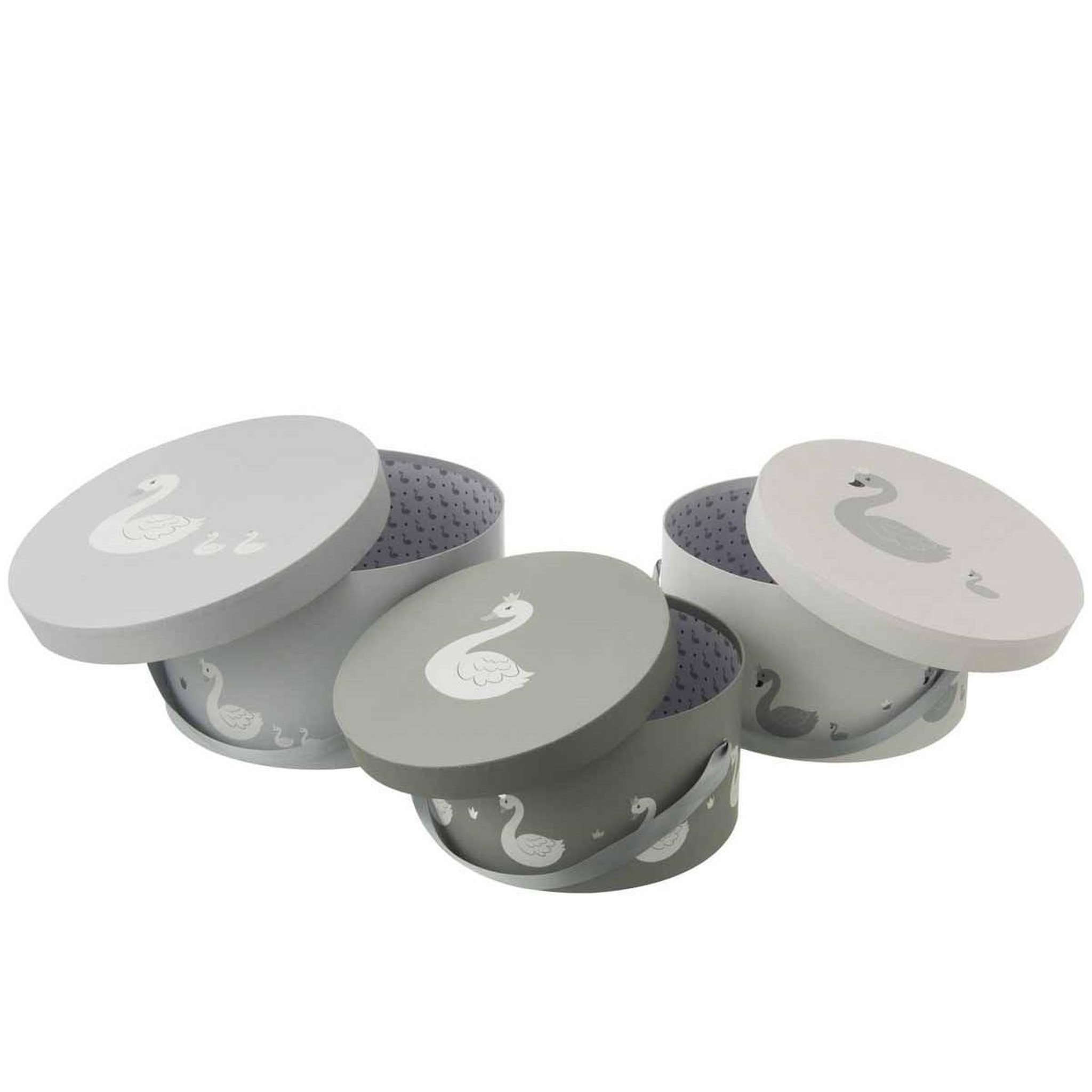 Voir la diapositive 2 : J-LINE Lot de 3 boîtes déco  cygne  32cm blanc & gris