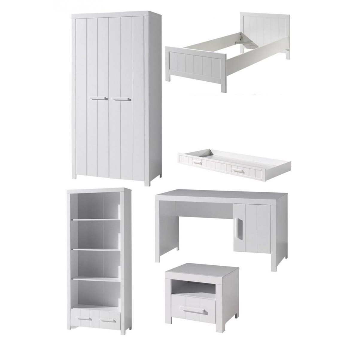 Vipack Vipack  ERIK  Lit simple + Lit gigogne + Armoire + Bureau + Table de Chevet + Bibliothèque