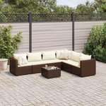 VIDAXL Salon de jardin avec coussins 7 pcs marron resine tressee