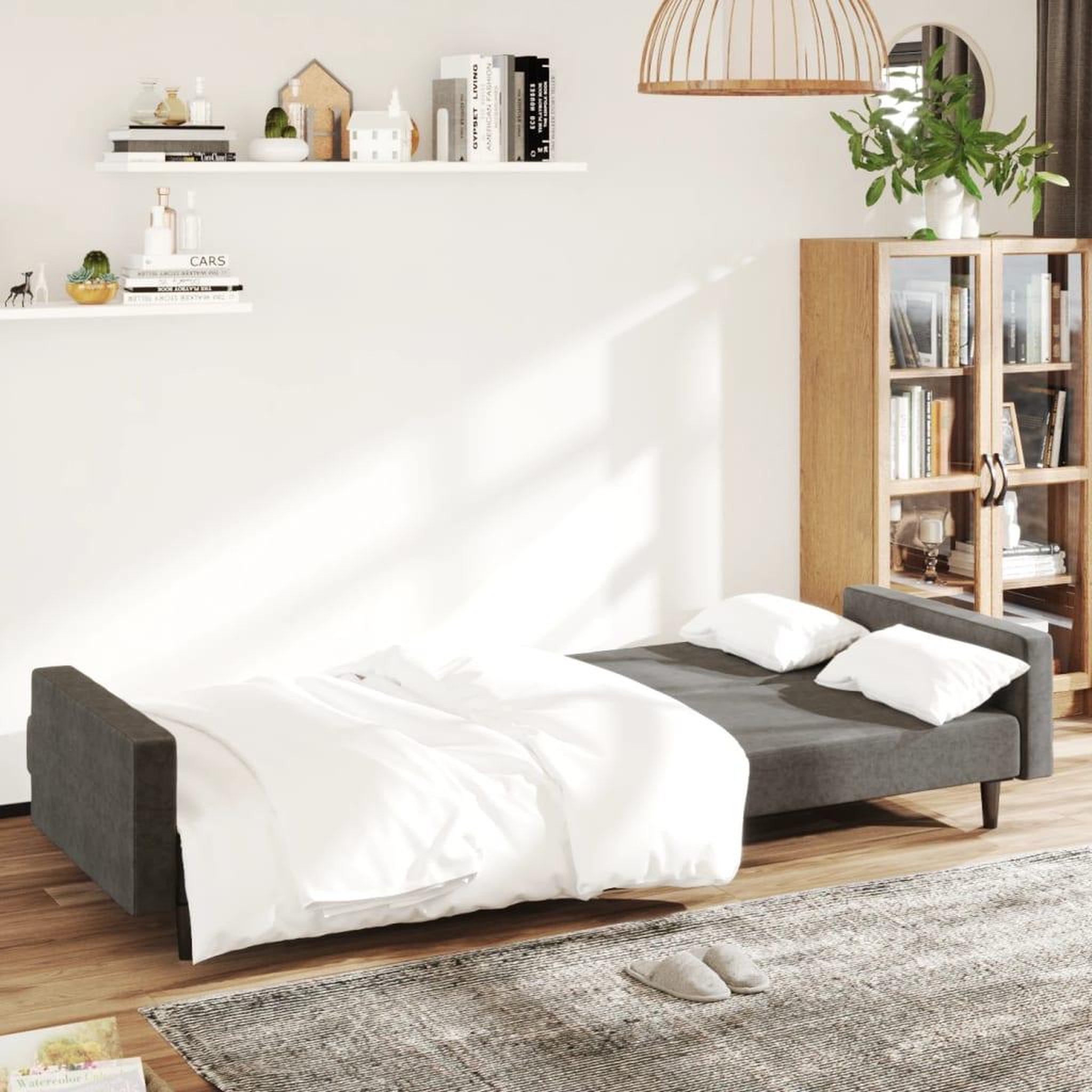Voir la diapositive 3 : VIDAXL Canape-lit a 2 places gris fonce velours