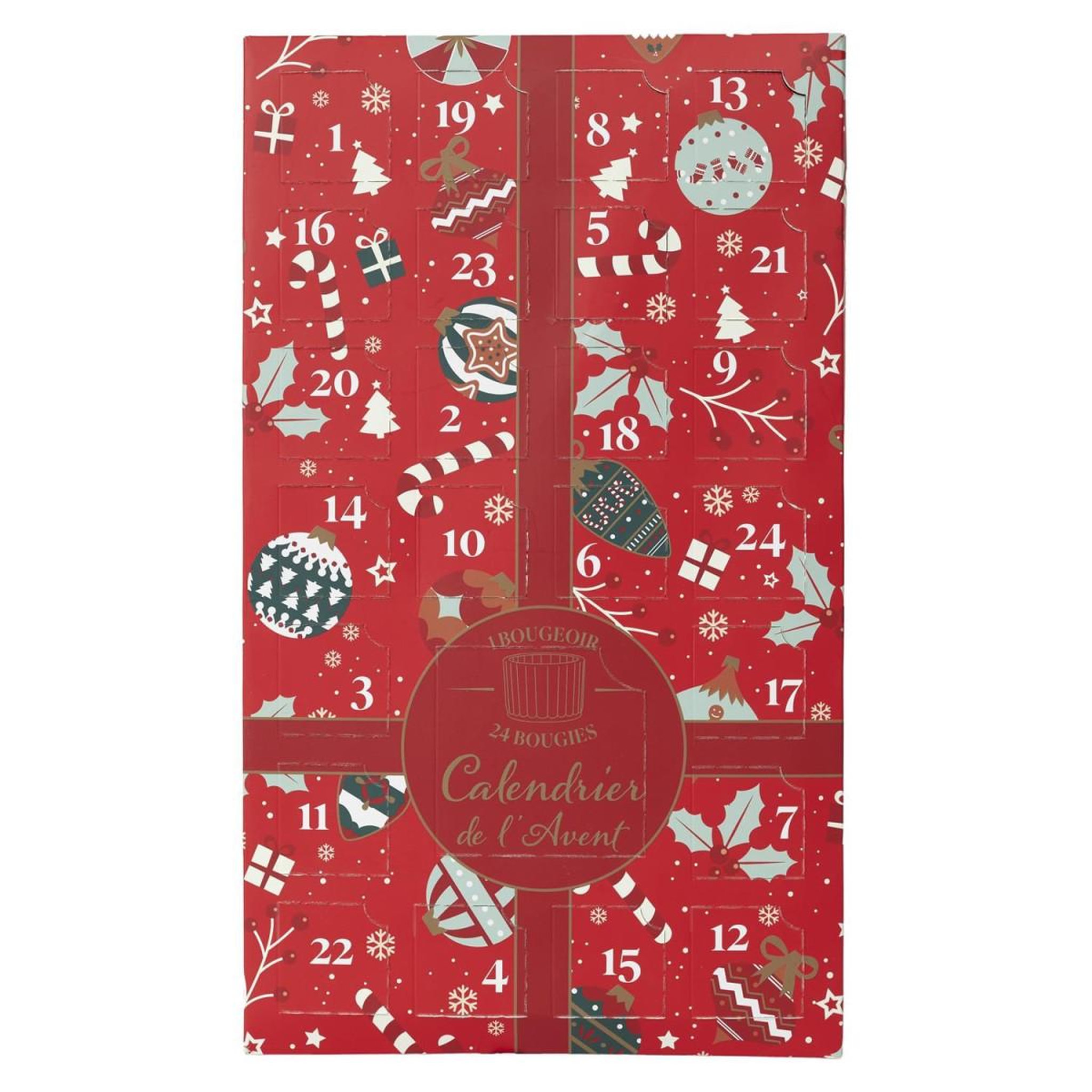 The Home Deco Factory Calendrier de l'avent 24 bougies parfumées & photophore  noël  37cm rouge