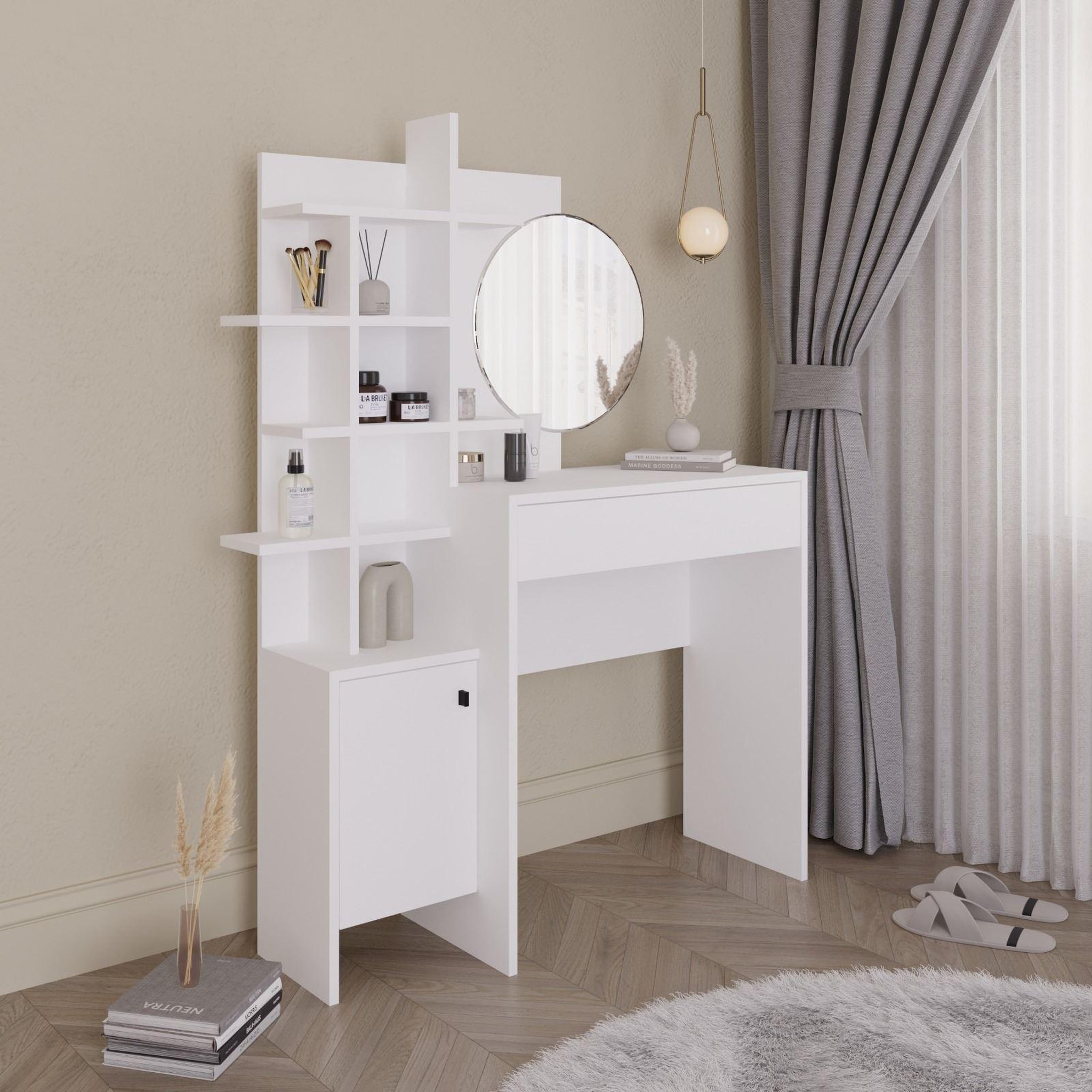 Voir la diapositive 3 : Habitat et Jardin Table de maquillage en bois  Mup  105 x 35 x 151 cm - Blanc