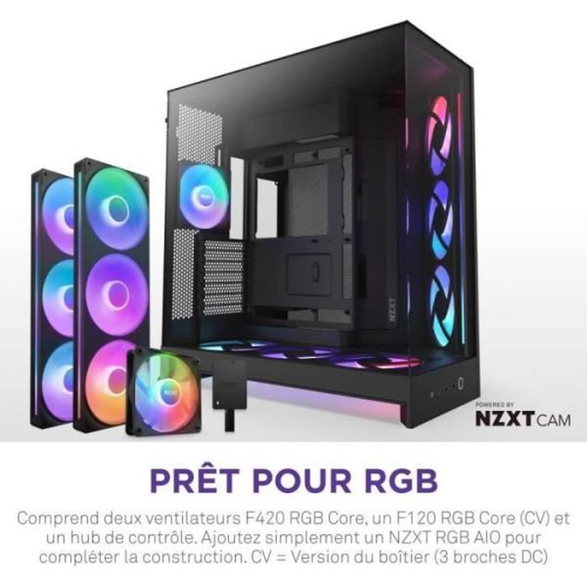 Voir la diapositive 2 : NZXT Boitier moyen-tour NZXT - CM-H92FB-P1 - H9 Flow RGB+ - Double chambre - 3 ventilateurs RGB - Noir