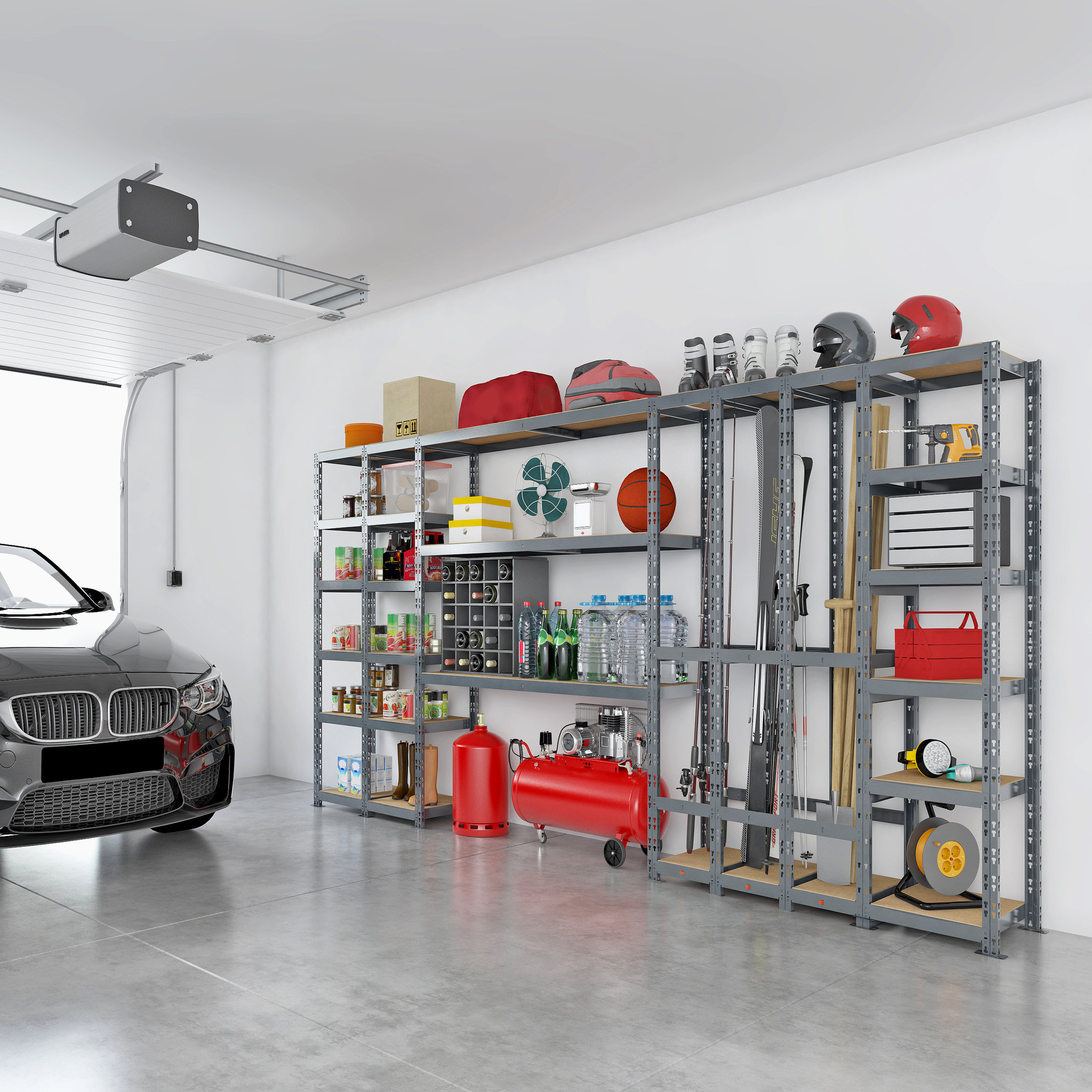 Voir la diapositive 3 : Concept rangement de garage MODULÖ STORAGE SYSTEME EXTENSION 5 étagères 21 plateaux longueur 405 cm