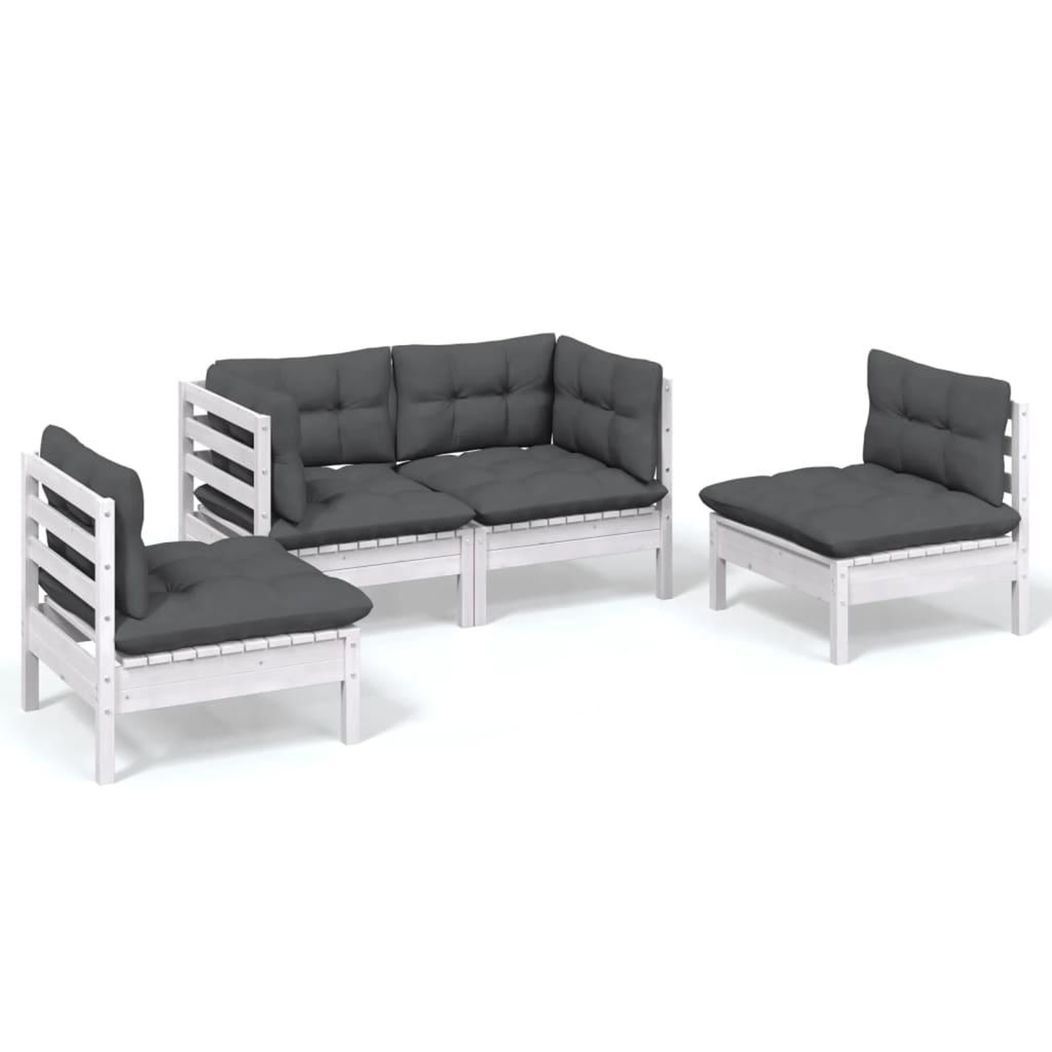 Voir la diapositive 2 : VIDAXL Salon de jardin 4 pcs avec coussins bois de pin massif