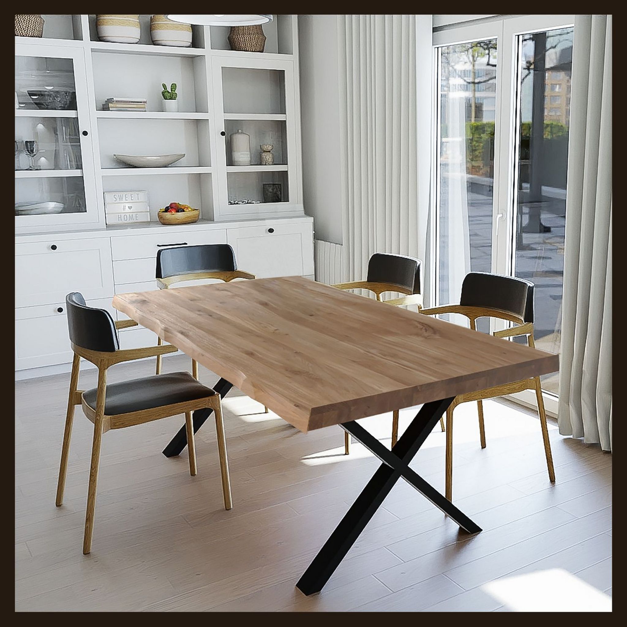 Table à manger 8 personnes en chêne massif finition huilée et pieds métal 200 cm PHILIPPINE