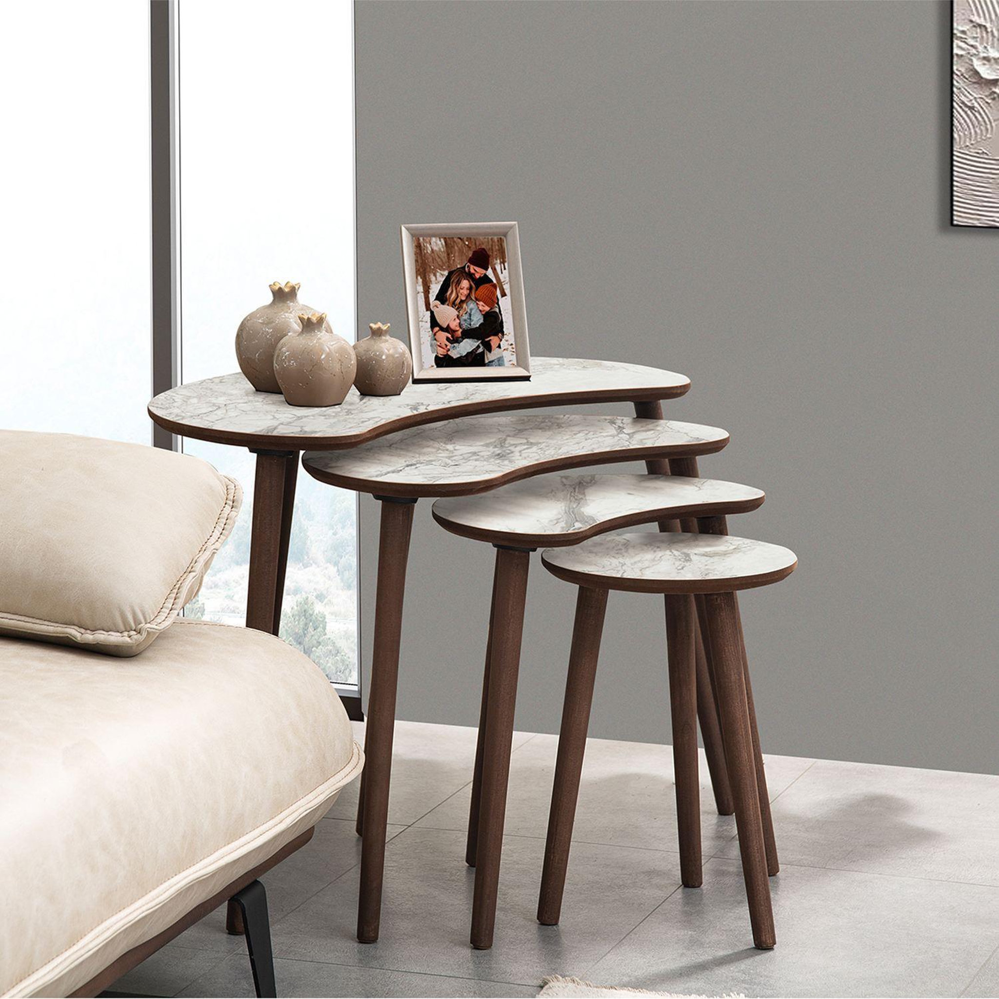 Voir la diapositive 4 : Habitat et Jardin Table gigogne (4 pièces) en bois  moon  40 x 75 x 55 cm - blanc